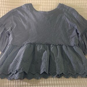 Altar'd State Dusty Blue Ruffle Blouse